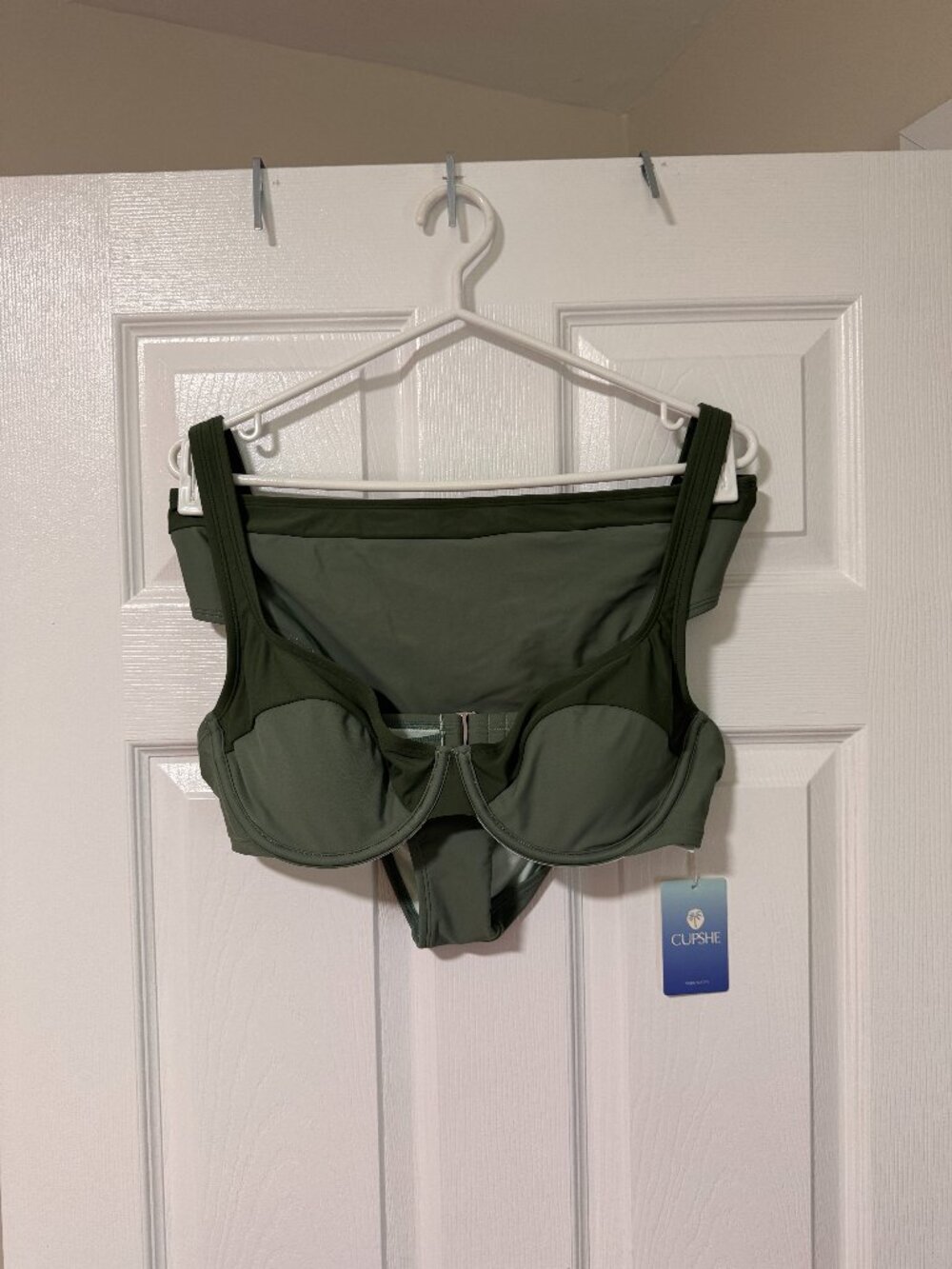 Olive Green Underwire Bikini Set | Two-Tone High Waisted Set (XL)